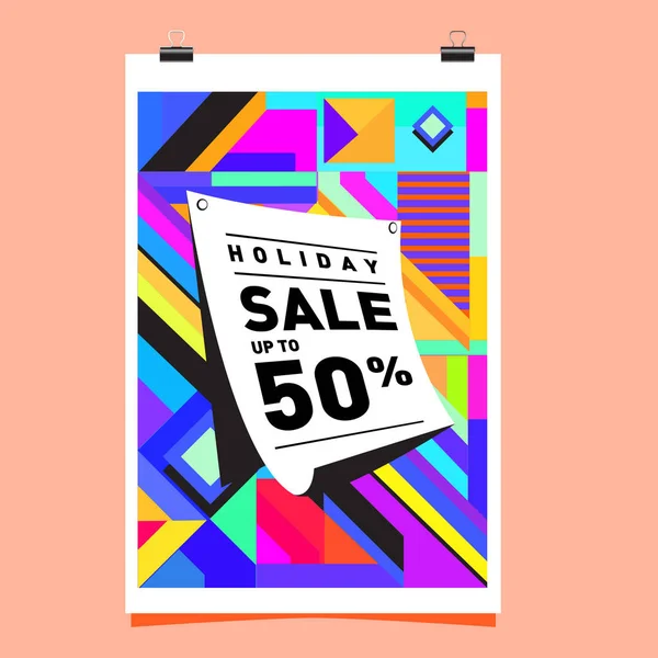 Sale Memphis Style Web Banner Mode Und Reisen Rabatt Plakat — Stockvektor