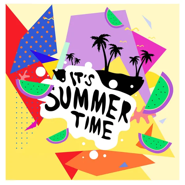 Summer Time Banner Design Abstract Geometric Colorful Tropical Beach Elements — Stock Vector