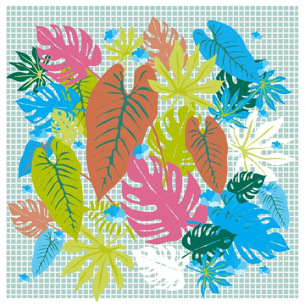 Bannière Avec Motif Feuilles Plantes Tropicales Sur Maille — Image vectorielle