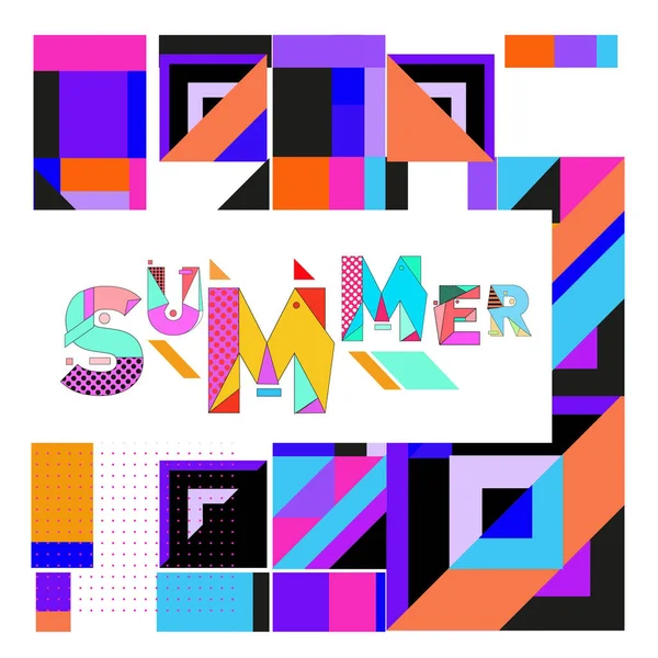 Trendy Summer Card Memphis Style Abstract Colorful Textures Design Holiday — Stock Vector