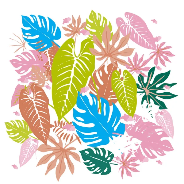 Kafes Üzerinde Tropik Bitkilerin Yaprak Desenli Banner — Stok Vektör