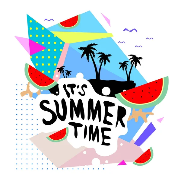 夏の時間ベクトル バナー デザイン テキストやカラフルな熱帯のビーチ要素の抽象的な背景を持つ イベントのベクトル イラスト テンプレート — ストックベクタ