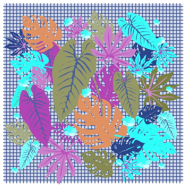 Bannière Avec Motif Feuilles Plantes Tropicales Sur Maille — Image vectorielle