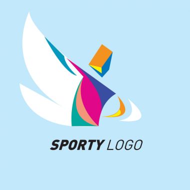 Renkli dinamik spor Logo ve kutsal kişilerin resmi. Spor olay ve sağlık etkinliği tasarım şablonu.