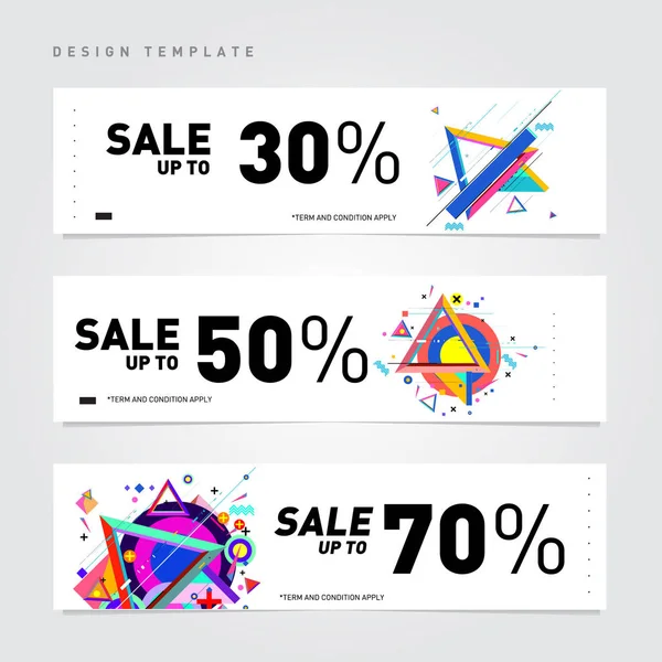 Sale Discount Banner Set Colorful Memphis Style Banner Template Background — Stock Vector