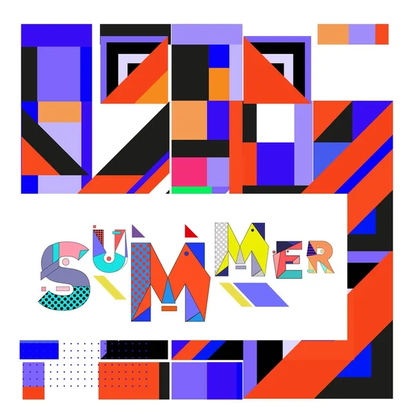 Trendige Sommerkarte Memphis Stil Mit Abstrakten Bunten Texturen Design Für — Stockvektor