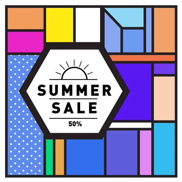 Summer Sale Memphis Style Web Banner Abstract Colorful Illustration Special — Stock Vector