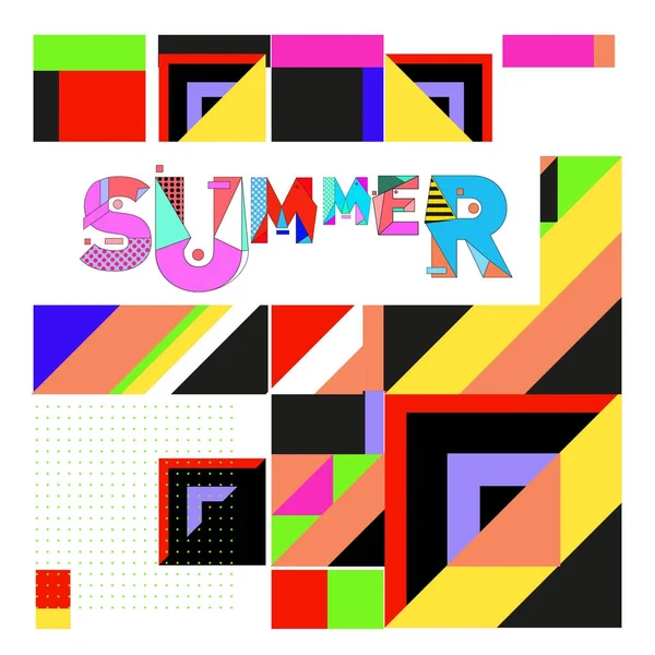 Trendige Sommerkarte Memphis Stil Mit Abstrakten Bunten Texturen Design Für — Stockvektor