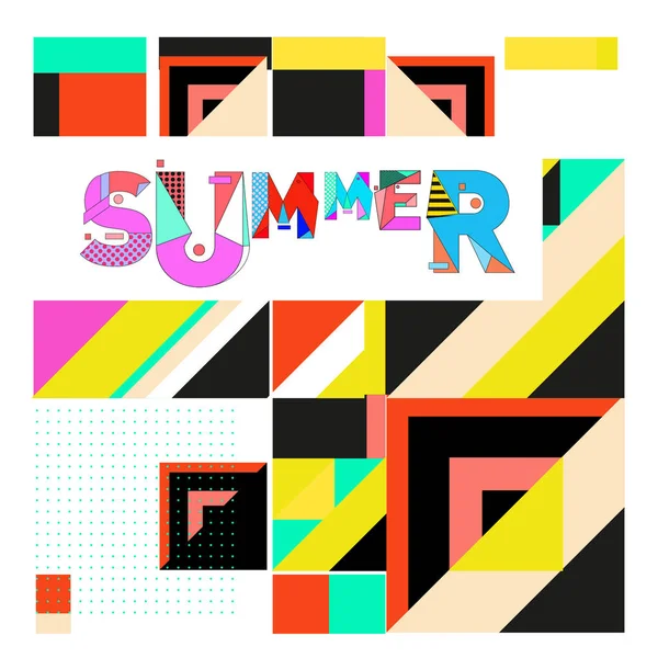 Cartão Verão Moda Estilo Memphis Com Texturas Coloridas Abstratas Design — Vetor de Stock
