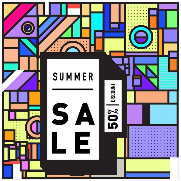 Sommerschlussverkauf Memphis Stil Web Banner Abstrakte Farbenfrohe Illustration Mit Sonderangebot — Stockvektor