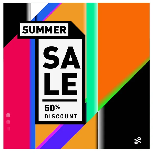 Summer Sale Memphis Style Web Banner Fashion Travel Discount Poster — Stock Vector