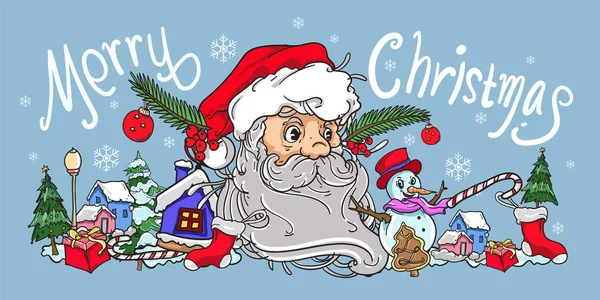 Feliz Navidad Plantilla Tarjeta Con Cabeza Santa Simplemente Vector Ilustración — Vector de stock