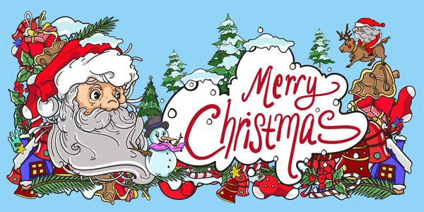 サンタヘッドとメリークリスマスカードテンプレート 単にベクトルイラスト — ストックベクタ