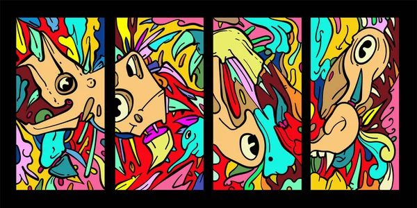 Wektor Abstrakcyjnej Kreskówki Doodle Czaszki Kości Owada Głowy Kolorowe Ilustracji — Wektor stockowy