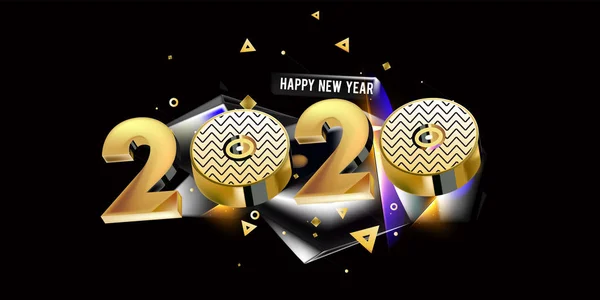 Gelukkig Nieuwjaar 2020 Nieuwjaar Glanzende Achtergrond Met Gouden Element Glitter — Stockvector