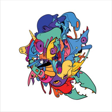 Beyaz arka planda izole edilmiş böcek ve kafatası karalaması