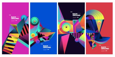 Vektör Renkli Etnik Geometrik Desen Arkaplanı Ayarlandı. Banner, Poster, Kapak, Paketleme Şablonu için Desen Arkaplan Resimleri. - Vektör