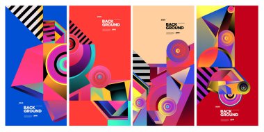 Vektör Renkli Etnik Geometrik Desen Arkaplanı Ayarlandı. Banner, Poster, Kapak, Paketleme Şablonu için Desen Arkaplan Resimleri. - Vektör