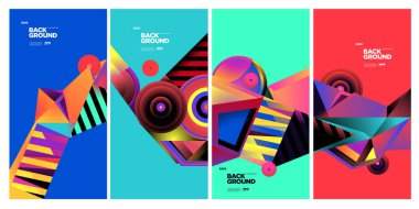 Vektör Renkli Etnik Geometrik Desen Arkaplanı Ayarlandı. Banner, Poster, Kapak, Paketleme Şablonu için Desen Arkaplan Resimleri. - Vektör