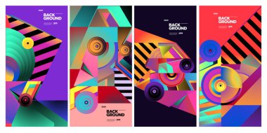 Vektör Renkli Etnik Geometrik Desen Arkaplanı Ayarlandı. Banner, Poster, Kapak, Paketleme Şablonu için Desen Arkaplan Resimleri. - Vektör