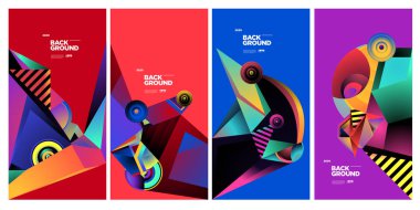 Vektör Renkli Etnik Geometrik Desen Arkaplanı Ayarlandı. Banner, Poster, Kapak, Paketleme Şablonu için Desen Arkaplan Resimleri. - Vektör