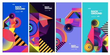 Vektör Renkli Etnik Geometrik Desen Arkaplanı Ayarlandı. Banner, Poster, Kapak, Paketleme Şablonu için Desen Arkaplan Resimleri. - Vektör