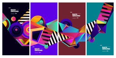 Vektör Renkli Etnik Geometrik Desen Arkaplanı Ayarlandı. Banner, Poster, Kapak, Paketleme Şablonu için Desen Arkaplan Resimleri. - Vektör