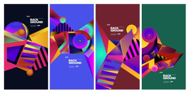 Vektör Renkli Etnik Geometrik Desen Arkaplanı Ayarlandı. Banner, Poster, Kapak, Paketleme Şablonu için Desen Arkaplan Resimleri. - Vektör