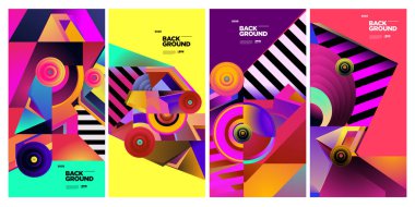 Vektör Renkli Etnik Geometrik Desen Arkaplanı Ayarlandı. Banner, Poster, Kapak, Paketleme Şablonu için Desen Arkaplan Resimleri. - Vektör