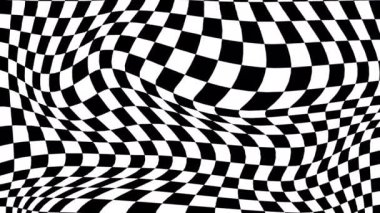 Siyah ve beyaz kare karo desenli dalga döngüsü animasyonu. Gelecekteki geometrik desenler hareket arkaplanı.