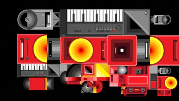 Red Black Yellow Abstract Music Geometric Animation Background Robotic Digital — Stock Video