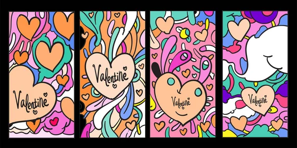 Vektor Klotter Illustration Valentine Gratulationskort För Sociala Medier Berättelse Bakgrund — Stock vektor