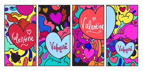 Vector Doodle Ilustração Valentine Cartão Saudação Para Mídia Social História —  Vetores de Stock