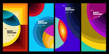 Dergi için Kapak ve Poster Tasarım Şablonu. Kapak, kitap, sosyal medya hikayesi ve Sayfa Düzeni Tasarımı için Tipografi ile Trendy Soyut Renkli Geometrik ve Eğri Vektör İllüstrasyon Kolaj.