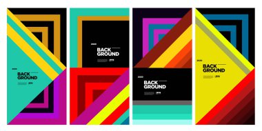 Dergi için Kapak ve Poster Tasarım Şablonu. Kapak, kitap, sosyal medya hikayesi ve Sayfa Düzeni Tasarımı için Tipografi ile Trendy Soyut Renkli Geometrik ve Eğri Vektör İllüstrasyon Kolaj.