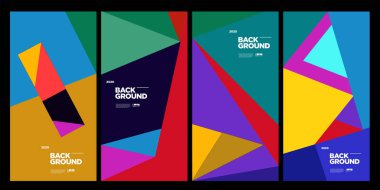 Dergi için Kapak ve Poster Tasarım Şablonu. Kapak, kitap, sosyal medya hikayesi ve Sayfa Düzeni Tasarımı için Tipografi ile Trendy Soyut Renkli Geometrik ve Eğri Vektör İllüstrasyon Kolaj.