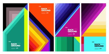 Dergi için Kapak ve Poster Tasarım Şablonu. Kapak, kitap, sosyal medya hikayesi ve Sayfa Düzeni Tasarımı için Tipografi ile Trendy Soyut Renkli Geometrik ve Eğri Vektör İllüstrasyon Kolaj.