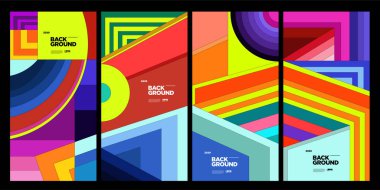 Dergi için Kapak ve Poster Tasarım Şablonu. Kapak, kitap, sosyal medya hikayesi ve Sayfa Düzeni Tasarımı için Tipografi ile Trendy Soyut Renkli Geometrik ve Eğri Vektör İllüstrasyon Kolaj.