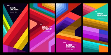 Dergi için Kapak ve Poster Tasarım Şablonu. Kapak, kitap, sosyal medya hikayesi ve Sayfa Düzeni Tasarımı için Tipografi ile Trendy Soyut Renkli Geometrik ve Eğri Vektör İllüstrasyon Kolaj.