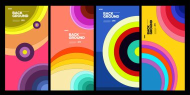 Dergi için Kapak ve Poster Tasarım Şablonu. Kapak, kitap, sosyal medya hikayesi ve Sayfa Düzeni Tasarımı için Tipografi ile Trendy Soyut Renkli Geometrik ve Eğri Vektör İllüstrasyon Kolaj.