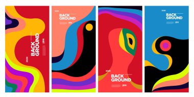 Dergi için Kapak ve Poster Tasarım Şablonu. Kapak, kitap, sosyal medya hikayesi ve Sayfa Düzeni Tasarımı için Tipografi ile Trendy Soyut Renkli Geometrik ve Eğri Vektör İllüstrasyon Kolaj.