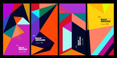 Dergi için Kapak ve Poster Tasarım Şablonu. Kapak, kitap, sosyal medya hikayesi ve Sayfa Düzeni Tasarımı için Tipografi ile Trendy Soyut Renkli Geometrik ve Eğri Vektör İllüstrasyon Kolaj.