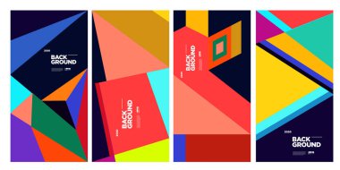 Dergi için Kapak ve Poster Tasarım Şablonu. Kapak, kitap, sosyal medya hikayesi ve Sayfa Düzeni Tasarımı için Tipografi ile Trendy Soyut Renkli Geometrik ve Eğri Vektör İllüstrasyon Kolaj.