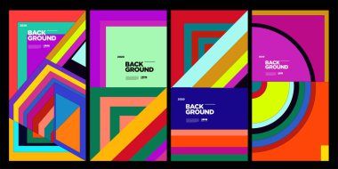 Dergi için Kapak ve Poster Tasarım Şablonu. Kapak, kitap, sosyal medya hikayesi ve Sayfa Düzeni Tasarımı için Tipografi ile Trendy Soyut Renkli Geometrik ve Eğri Vektör İllüstrasyon Kolaj.