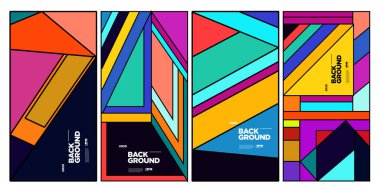 Dergi için Kapak ve Poster Tasarım Şablonu. Kapak, kitap, sosyal medya hikayesi ve Sayfa Düzeni Tasarımı için Tipografi ile Trendy Soyut Renkli Geometrik ve Eğri Vektör İllüstrasyon Kolaj.