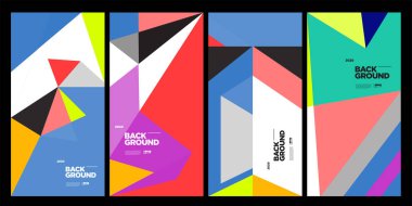 Dergi için Kapak ve Poster Tasarım Şablonu. Kapak, kitap, sosyal medya hikayesi ve Sayfa Düzeni Tasarımı için Tipografi ile Trendy Soyut Renkli Geometrik ve Eğri Vektör İllüstrasyon Kolaj.