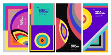 Dergi için Kapak ve Poster Tasarım Şablonu. Kapak, kitap, sosyal medya hikayesi ve Sayfa Düzeni Tasarımı için Tipografi ile Trendy Soyut Renkli Geometrik ve Eğri Vektör İllüstrasyon Kolaj.