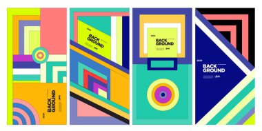 Dergi için Kapak ve Poster Tasarım Şablonu. Kapak, kitap, sosyal medya hikayesi ve Sayfa Düzeni Tasarımı için Tipografi ile Trendy Soyut Renkli Geometrik ve Eğri Vektör İllüstrasyon Kolaj.