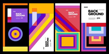 Dergi için Kapak ve Poster Tasarım Şablonu. Kapak, kitap, sosyal medya hikayesi ve Sayfa Düzeni Tasarımı için Tipografi ile Trendy Soyut Renkli Geometrik ve Eğri Vektör İllüstrasyon Kolaj.