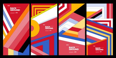 Dergi için Kapak ve Poster Tasarım Şablonu. Kapak, kitap, sosyal medya hikayesi ve Sayfa Düzeni Tasarımı için Tipografi ile Trendy Soyut Renkli Geometrik ve Eğri Vektör İllüstrasyon Kolaj.